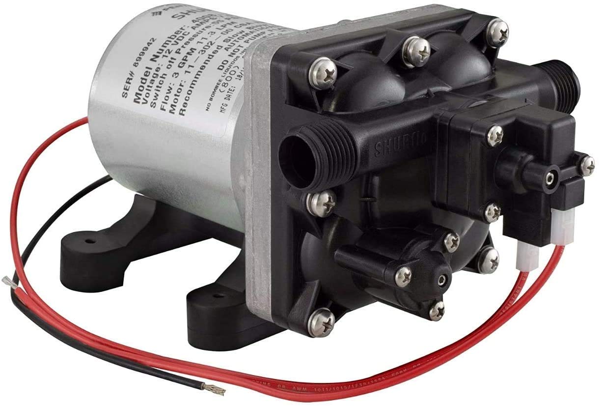 Shurflo 12V RV Water Pump 3.0 GPM - Model 4008-101-A65/E65, Black, with Twist-On Pipe Strainer Bundle - Ideal for RV Plumbing
